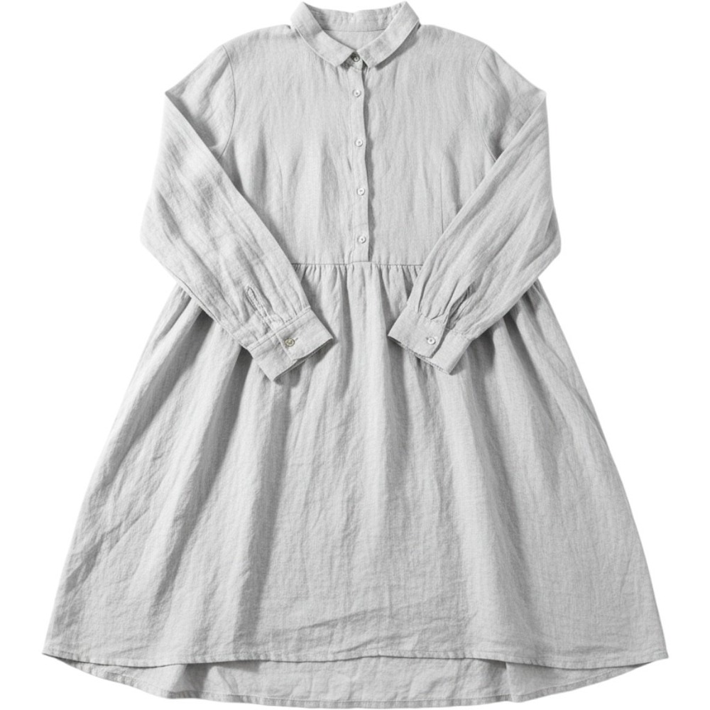 Halston Women Grey 100% Linen Long Sleeve Button Down Shirt Dress Lagenlook L